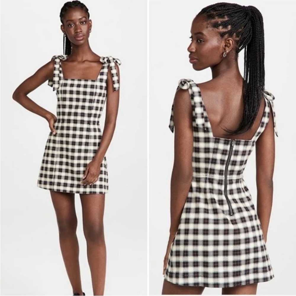 NWT ALICE + OLIVIA MaryAnn Plaid Tie Shoulder Mini Dress